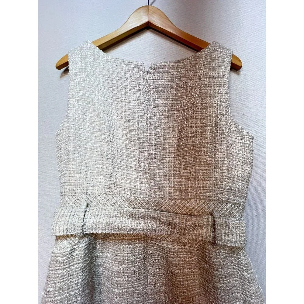 Banana Republic Women's Tweed Belted Sheath Dress Sleeveless Size 8 Light Beige - Picture 12 of 12
